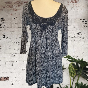 Fat Face Dress Blue & white geometric floral Size UK 14 US 10
